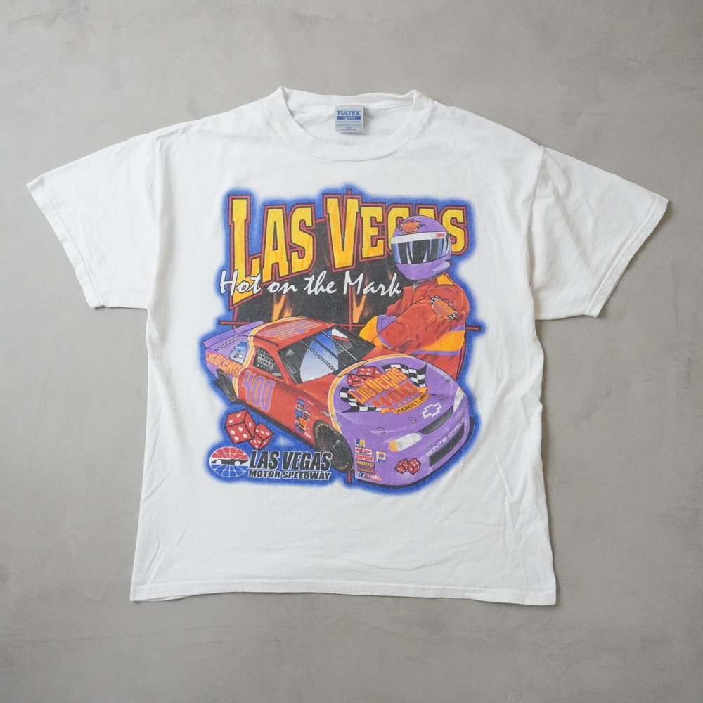 Vintage Las Vegas 400 T-Shirt Large Mens 90s White Racing Motor Speedway Tultex